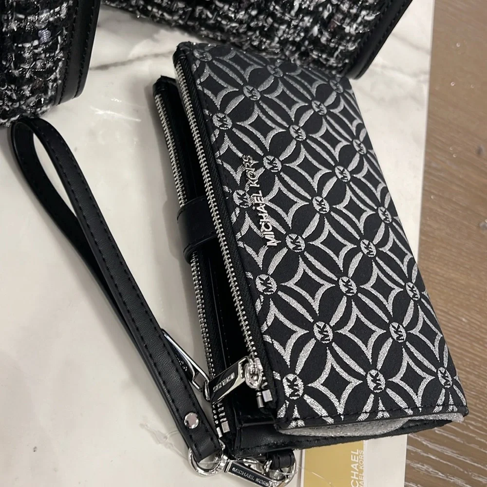 Michael Kors Jet Set Travel Large Double-Zip Wristlet-Wallet-PhoneHolder Black - Picture 10 of 16